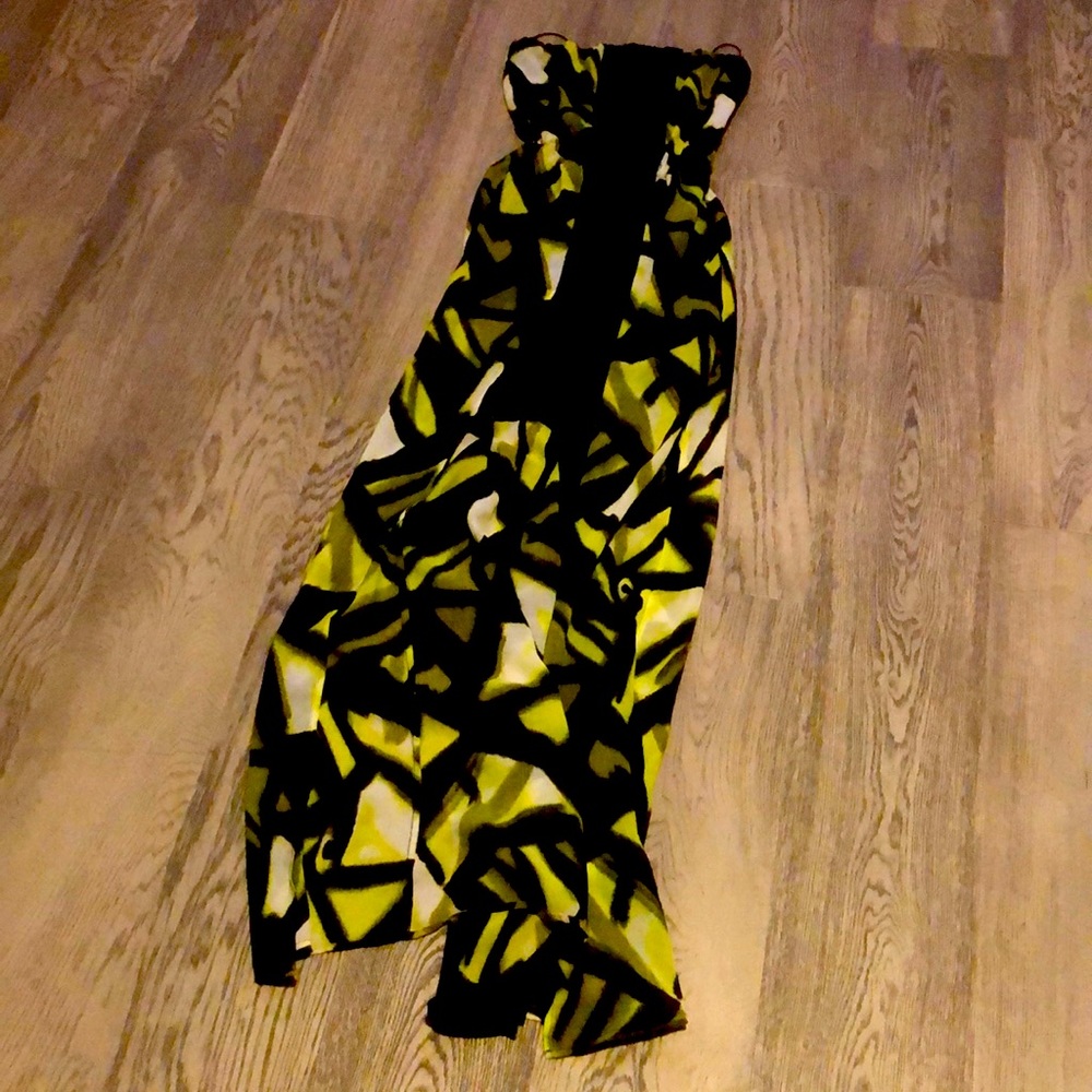 Guess Strapless Maxi Dress in lime green and black